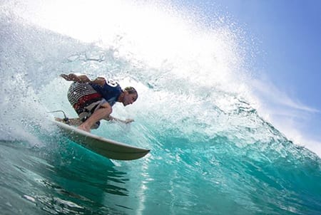 Chris Hunter, OBX surf instructor surfing on the Outer Banks.